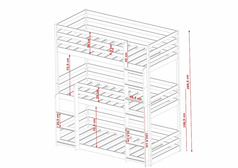 Wooden Triple Bunk Bed Ted