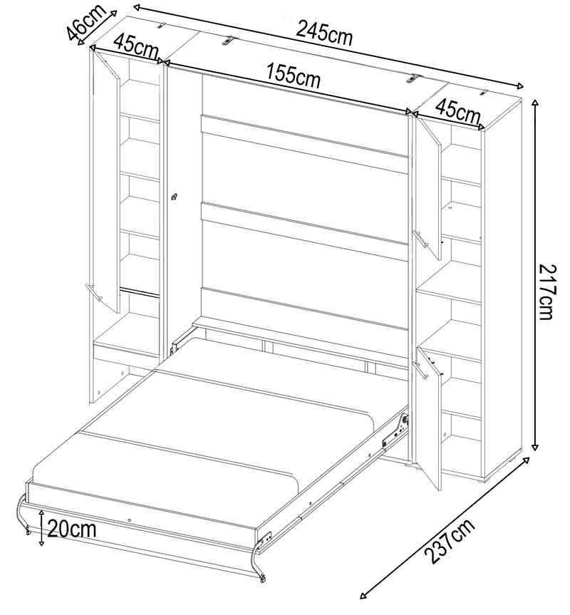 CP-01 Vertical Wall Bed Concept 140cm with Storage Cabinets