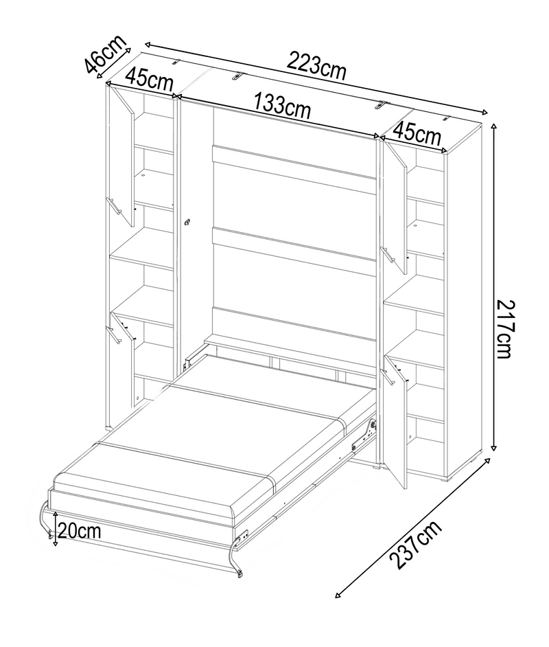 CP-02 Vertical Wall Bed Concept 120cm with Storage Cabinet