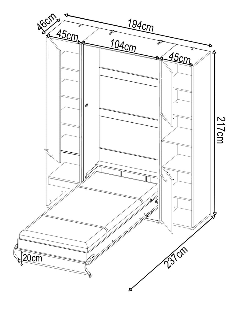 CP-03 Vertical Wall Bed Concept 90cm with Storage Cabinet