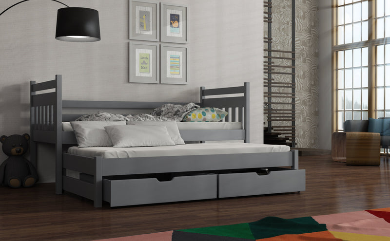 Wooden Double Bed Daniel with Trundle and Storage