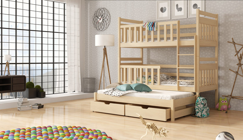 Wooden Bunk Bed Klara with Trundle and Storage