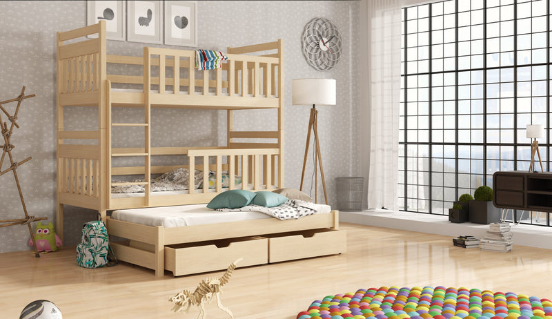 Wooden Bunk Bed Klara with Trundle and Storage