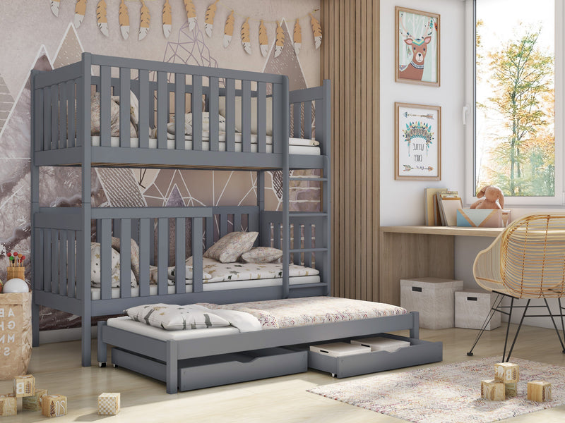 Wooden Bunk Bed Emily with Trundle and Storage