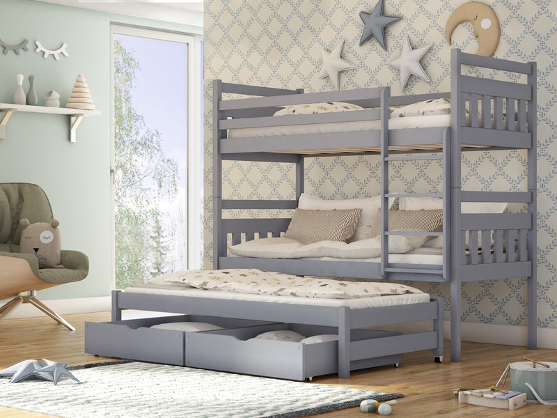 Wooden Bunk Bed Seweryn with Trundle and Storage