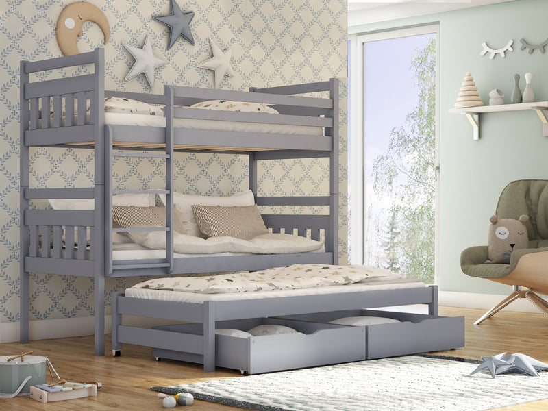 Wooden Bunk Bed Seweryn with Trundle and Storage