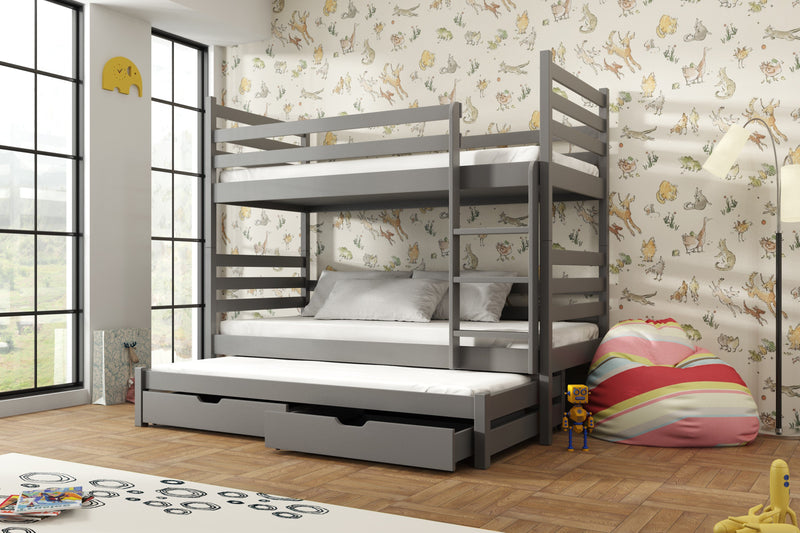 Wooden Bunk Bed Tomi with Trundle and Storage