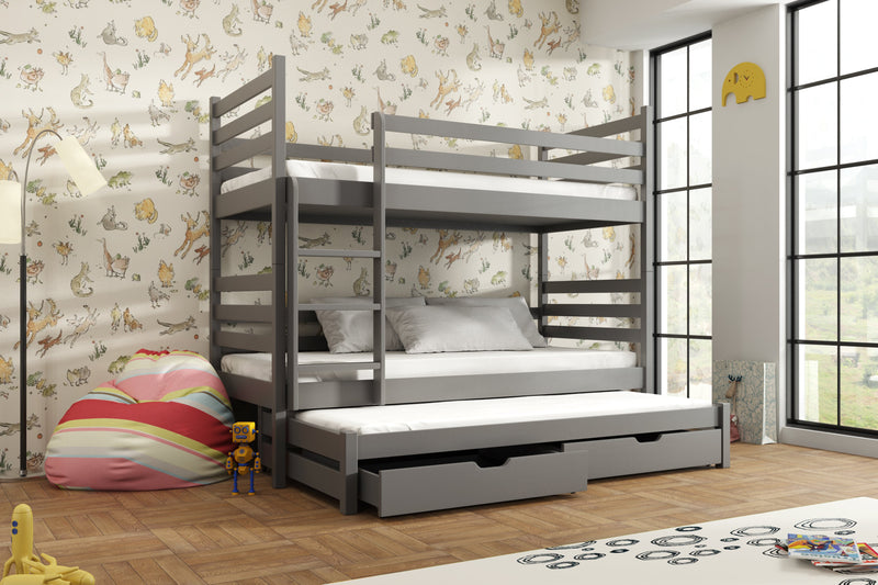 Wooden Bunk Bed Tomi with Trundle and Storage