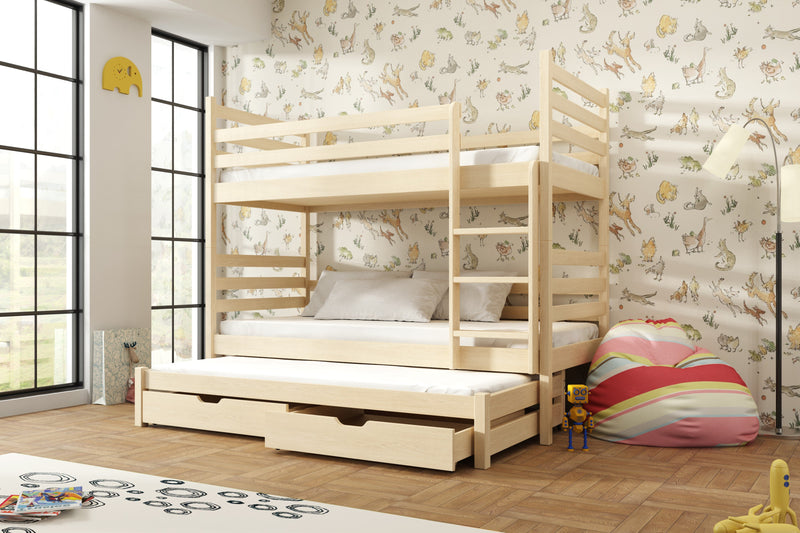 Wooden Bunk Bed Tomi with Trundle and Storage