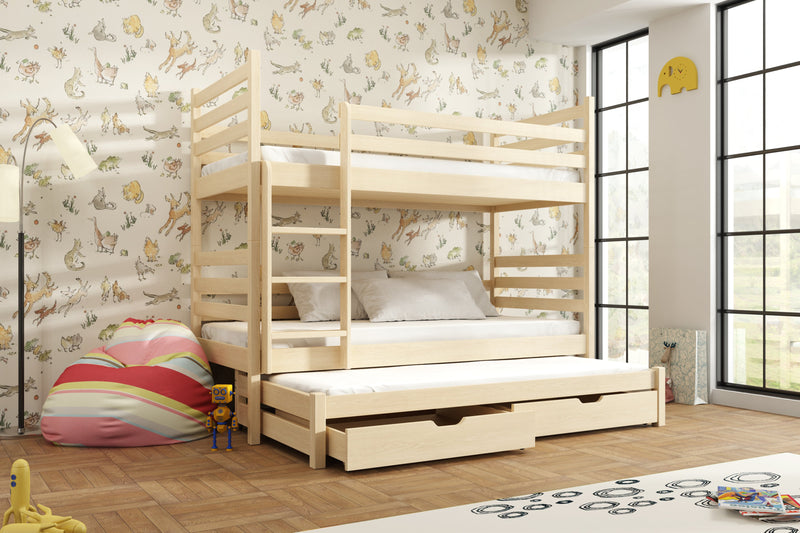 Wooden Bunk Bed Tomi with Trundle and Storage